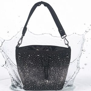 Black Rhinestone Drawstring Bucket Bag